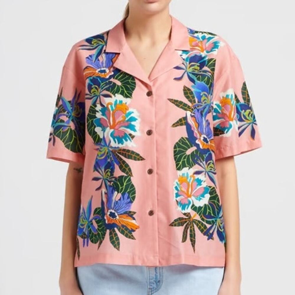 NWOT Scotch And‎ Soda Women's Printed Organic Cotton V Neck Shirt Size 34 US 4